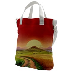 Landscape Sunset Orange Sky Pathway Art Canvas Messenger Bag by Ravend