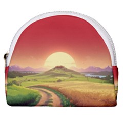 Landscape Sunset Orange Sky Pathway Art Horseshoe Style Canvas Pouch by Ravend