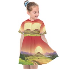 Landscape Sunset Orange Sky Pathway Art Kids  Sailor Dress by Ravend