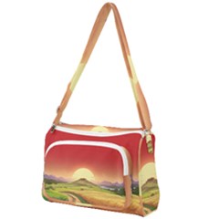 Landscape Sunset Orange Sky Pathway Art Front Pocket Crossbody Bag by Ravend