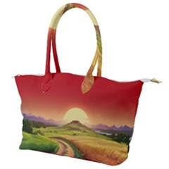 Landscape Sunset Orange Sky Pathway Art Canvas Shoulder Bag by Ravend