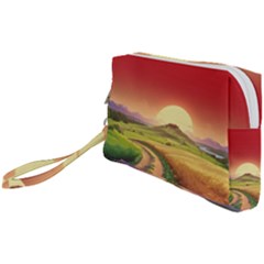 Landscape Sunset Orange Sky Pathway Art Wristlet Pouch Bag (small) by Ravend