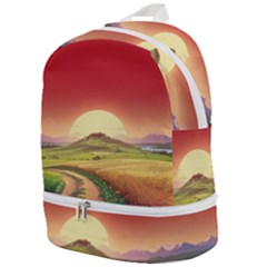 Landscape Sunset Orange Sky Pathway Art Zip Bottom Backpack by Ravend