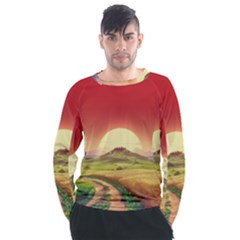 Landscape Sunset Orange Sky Pathway Art Men s Long Sleeve Raglan Tee