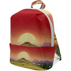 Landscape Sunset Orange Sky Pathway Art Zip Up Backpack by Ravend