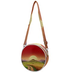 Landscape Sunset Orange Sky Pathway Art Crossbody Circle Bag by Ravend