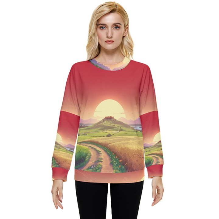 Landscape Sunset Orange Sky Pathway Art Hidden Pocket Sweatshirt