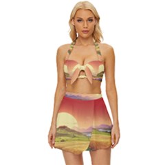 Landscape Sunset Orange Sky Pathway Art Vintage Style Bikini Top And Skirt Set  by Ravend