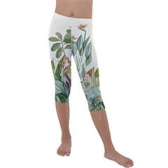 Tropical Jungle Plants Kids  Lightweight Velour Capri Leggings  by Ravend