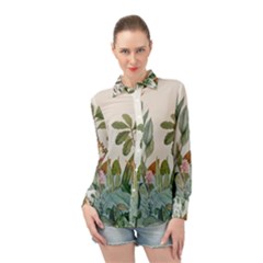 Tropical Jungle Plants Long Sleeve Chiffon Shirt