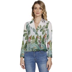 Tropical Jungle Plants Women s Long Sleeve Revers Collar Cropped Jacket by Ravend