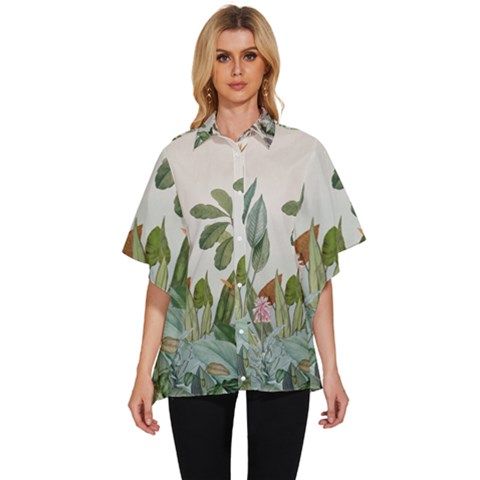 Tropical Jungle Plants Women s Batwing Button Up Shirt by Ravend