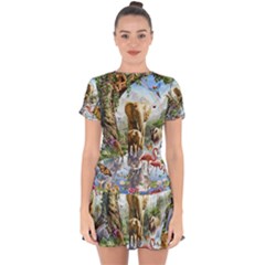 Beautiful Jungle Animals Drop Hem Mini Chiffon Dress by Ravend