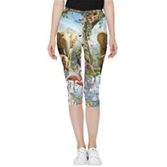 Beautiful Jungle Animals Inside Out Lightweight Velour Capri Leggings  by Ravend