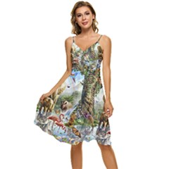 Beautiful Jungle Animals Sleeveless Tie Front Chiffon Dress by Ravend