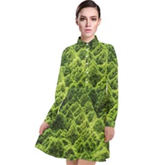 Green Pine Forest Long Sleeve Chiffon Shirt Dress by Ravend