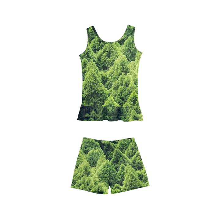 Green Pine Forest Kids  Boyleg Swimsuit