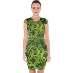 Green Pine Forest Capsleeve Drawstring Dress  by Ravend