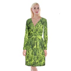 Green Pine Forest Long Sleeve Velvet Front Wrap Dress by Ravend