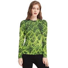 Green Pine Forest Women s Long Sleeve Rash Guard by Ravend