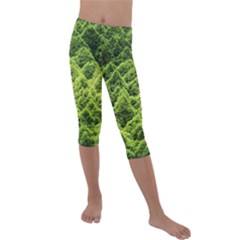 Green Pine Forest Kids  Lightweight Velour Capri Leggings  by Ravend