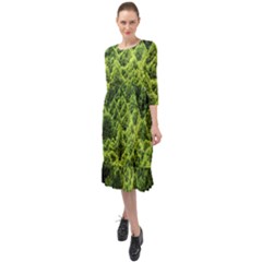 Green Pine Forest Ruffle End Midi Chiffon Dress by Ravend