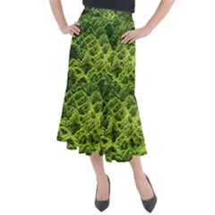 Green Pine Forest Midi Mermaid Skirt by Ravend