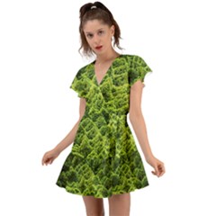 Green Pine Forest Flutter Sleeve Wrap Dress by Ravend