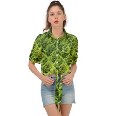 Green Pine Forest Tie Front Shirt  by Ravend