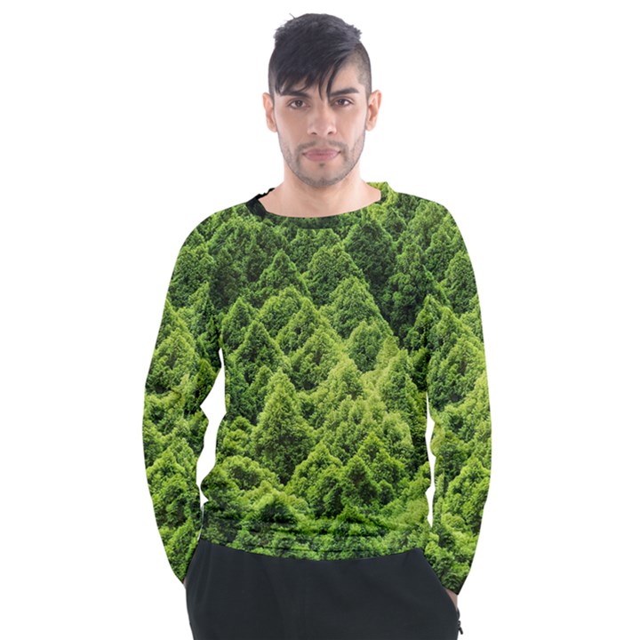 Green Pine Forest Men s Long Sleeve Raglan Tee