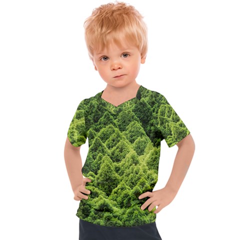 Green Pine Forest Kids  Sports Tee by Ravend