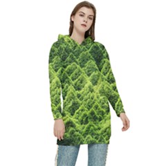 Green Pine Forest Women s Long Oversized Pullover Hoodie by Ravend