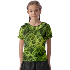 Green Pine Forest Kids  Frill Chiffon Blouse by Ravend