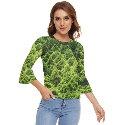 Green Pine Forest Bell Sleeve Top by Ravend