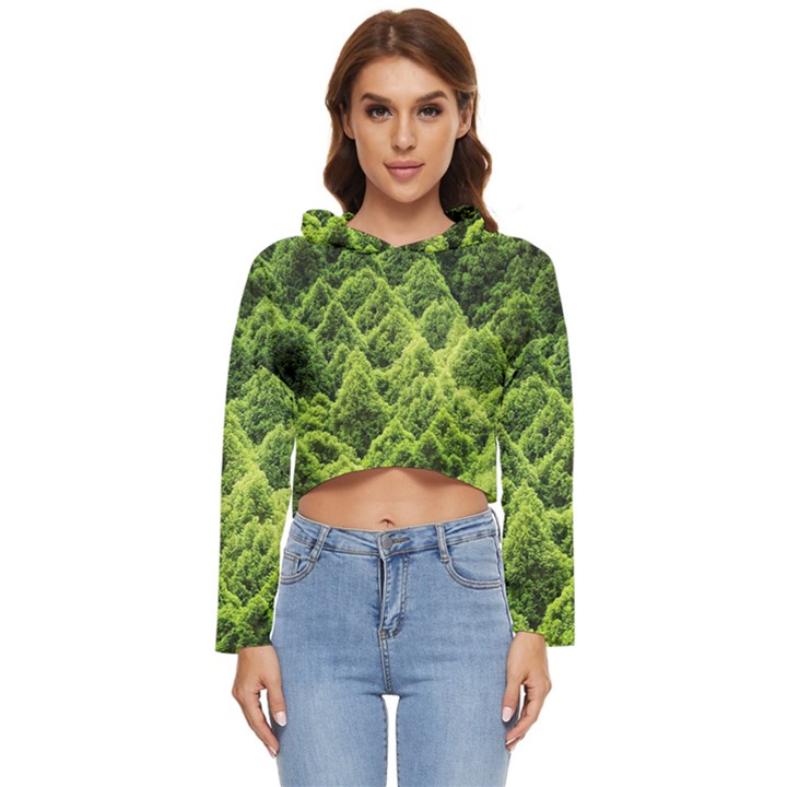 Green Pine Forest Women s Lightweight Cropped Hoodie