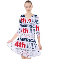 Independence Day Usa Quarter Sleeve Front Wrap Dress by Ravend