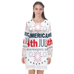 Independence Day Usa Long Sleeve Chiffon Shift Dress  by Ravend