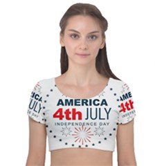 Independence Day Usa Velvet Short Sleeve Crop Top  by Ravend