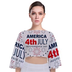 Independence Day Usa Tie Back Butterfly Sleeve Chiffon Top by Ravend