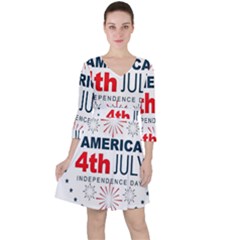 Independence Day Usa Quarter Sleeve Ruffle Waist Dress by Ravend