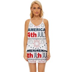 Independence Day Usa V-neck Satin Pajamas Set by Ravend