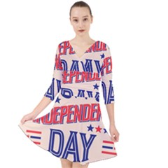 Usa Happy Independence Day Quarter Sleeve Front Wrap Dress by Ravend