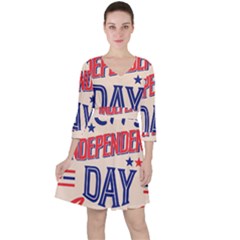 Usa Happy Independence Day Quarter Sleeve Ruffle Waist Dress by Ravend