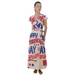 Usa Happy Independence Day Flutter Sleeve Maxi Dress by Ravend