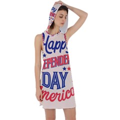 Usa Happy Independence Day Racer Back Hoodie Dress by Ravend