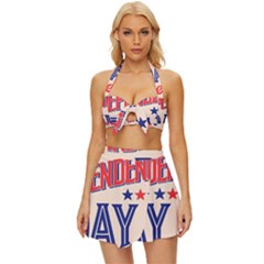 Usa Happy Independence Day Vintage Style Bikini Top And Skirt Set  by Ravend