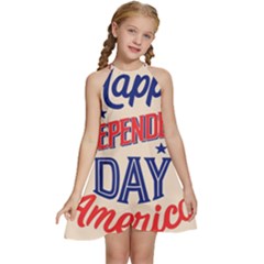 Usa Happy Independence Day Kids  Halter Collar Waist Tie Chiffon Dress by Ravend