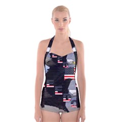 Freedom Patriotic American Usa Boyleg Halter Swimsuit  by Ravend