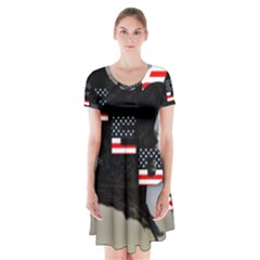 Freedom Patriotic American Usa Short Sleeve V-neck Flare Dress