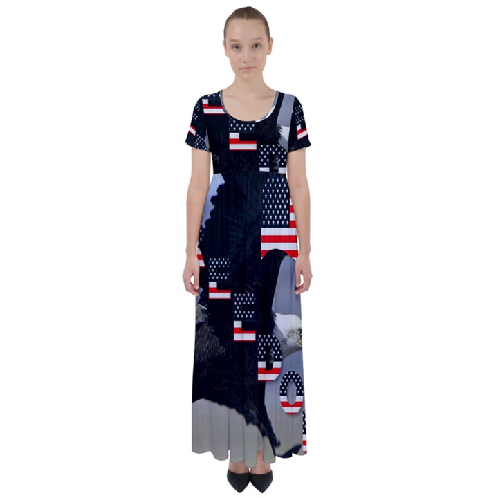 Freedom Patriotic American Usa High Waist Short Sleeve Maxi Dress